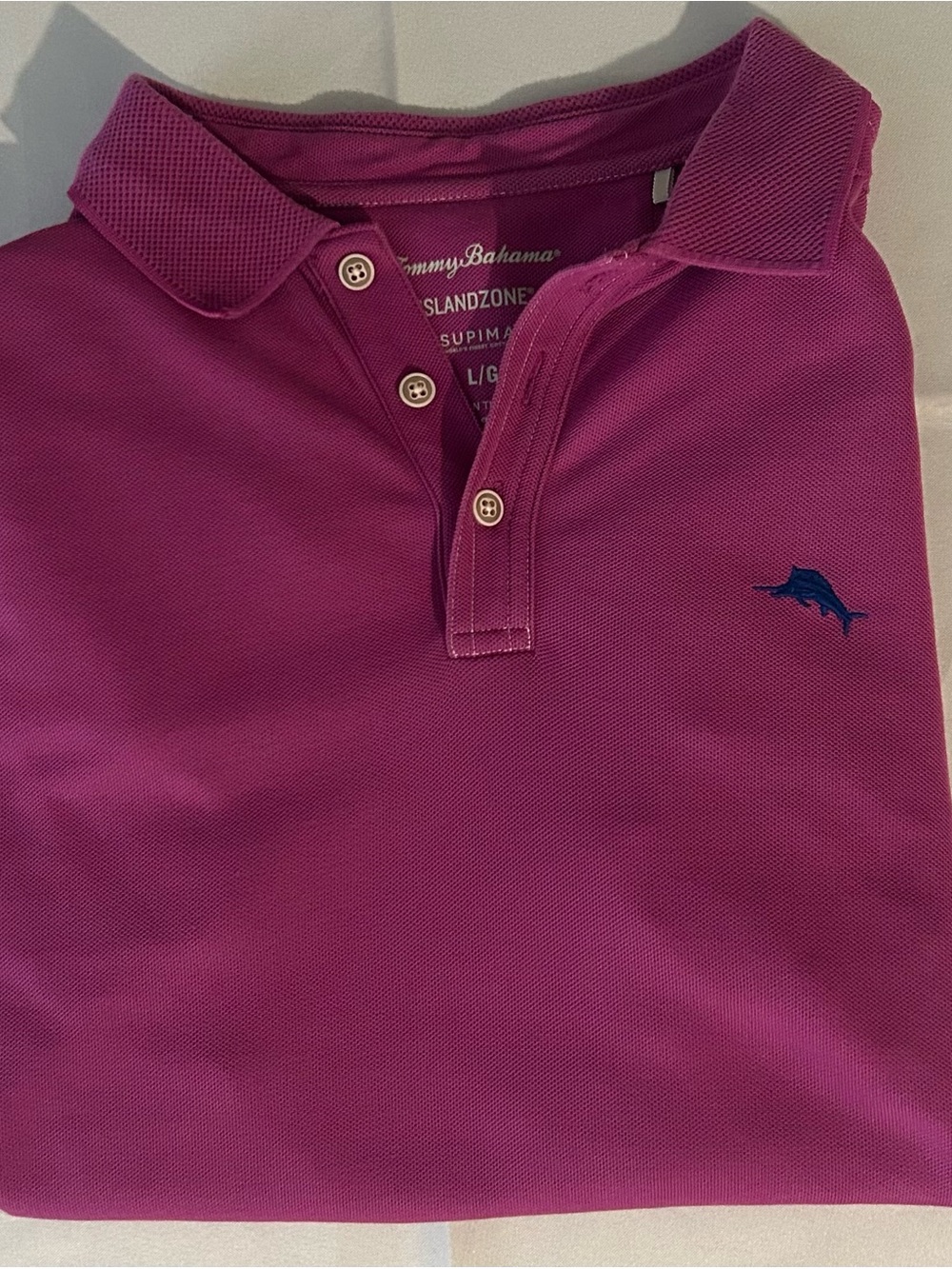 Tommy Bahama Islandzone Men’s Fuchsia Polo with Navy Marlin Embroidery
